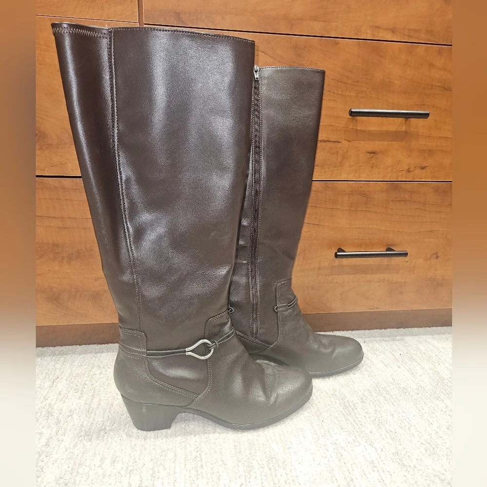 Clarks Brown Leather Knee-High Boots